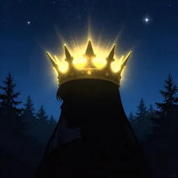 a glowing crown, silhouette under a sky full of stars in a forest in england, sunburst, sense of longing, rule of thirds, clever design, decorative modern graphic design collage border, by hannah hoch and jesse treece and christian jackson and josh brill