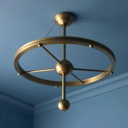 ceiling orrery in a blue room as seen from a medium perspective, phong shaded