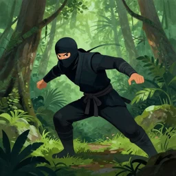 a ninja sneaking around in the jungle artwork by eko nugroho