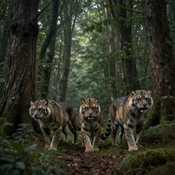 predators lurking in the woods, matte painting, ultra wide shot, sharp focus, wallpaper art, dramatic lighting, concept artwork by greg rutowski and murata range