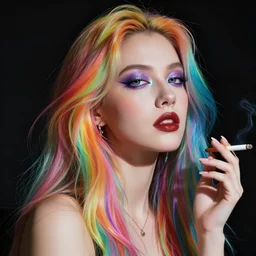 rainbow cosmic woman with a cigarette