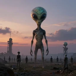 an alien army in the sky at dusk