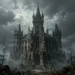 a gothic castle designed by hr giger, gloomy and foggy atmosphere, octane render, rembrandt, cgsociety, artstation trending, horror scene, highly detailded