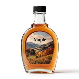 enamel maple syrup bottle, photorealistic, isolated on a pure white background, centered, entire object in frame, sharp focus, soft studio lighting