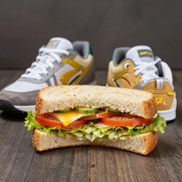 a pair of sneakers inspired by an italian bmt sandwich from subway