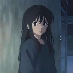 Young Himalayan woman leaning against a wall | night time scene, plain walls |somber, white eyes, long messy hair | gentle lighting, futuristic, dim lighting, digital art by Makoto Shinkai ilya kuvshinov and Wojtek Fus, digital art, concept art,