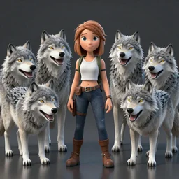 photo of Aloy surrounded by happy wolves, highly detailed, photorealistic, reflections, smooth, sharp focus, concept art, illustration, beautiful, geometric, trending on artstation, cinematic, featured on behance , artwork by WLOP and Tran, Ross