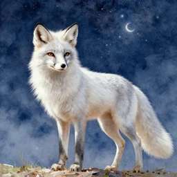 a beautiful watercolor day sky, night sky, white fox, intricate, highly detailed, digital painting, artstation, concept art, smooth, sharp focus, dynamic lighting by delphin enjolras, ultrarealistic, cinematic, octane render, 8 k