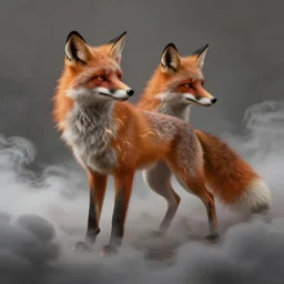biblic daemonic fox, dynamic pose, in thick clouds, ion glowing veins, by greg hildebrandt, studio lighting, muted colors, by terry richardson, by leonardo davinci, extreme detail, volumetric, reflective, trending on artstation, 8 k