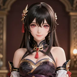 high quality anime-style image of a beautiful woman, wearing an intricate outfit