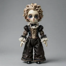 full size tall creepy victorian human doll by dino valls, beautiful detailed face, weird unique design, strange clothes, reference sheet, white background