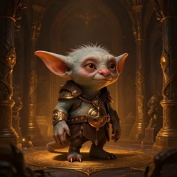a 4 k cinematic screenshot still portrait of a gremlin in a dark liminal space room surrounded by amber glow, deep focus, d & d, fantasy, intricate, elegant, highly detailed, digital painting, art station, concept art, matte, sharp focus, illustration, dark fantasy style art, hearthstone, art by artgerm and greg rutkowski and alphonse mucha