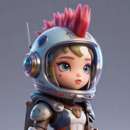 an beautiful punky spacepunk princess with a ridiculously massive space helmet and a mohawk, 3 d render stylized