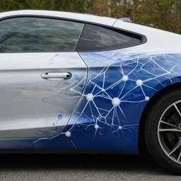 neuron edges graphic style painted on a car