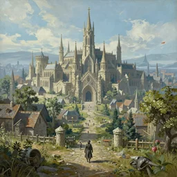 A stunning painting of the city of Solitude in Skyrim, well made, highly detailed