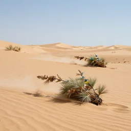 two tumbleweeds rolling in a desert