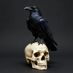 raven sitting on skull, by randy vargas. hd, hq, trending on artstation.