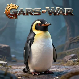 A little penguin just sitting in Gears of War cover art, ultra wide lens shot , beautiful, DnD character art portrait, realistic, hyperdetailed, DeviantArt Artstation, cinematic lighting