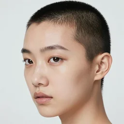 ektachrome, 3 5 mm, highly detailed : incredibly realistic, asian demure, perfect features, buzz cut, beautiful three point perspective extreme closeup 3 / 4 portrait photo in style of chiaroscuro style 1 9 7 0 s frontiers in flight suit cosplay paris seinen manga street photography vogue fashion edition