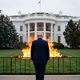 trump standing watching the white house burn