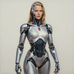 ultra realistic painting of half woman half robot in marvel style. highly detailed. elegant, centered, fine details