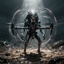 bearnie wrightson style predator drone uav aquatic horror shpae kinetic optical art