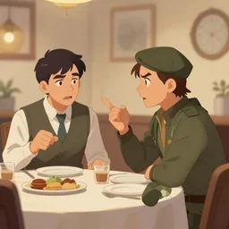 tf2 Scout and Spy having an argument at dinner, digital art,