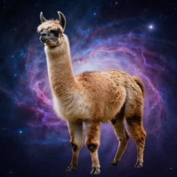 llama with dreadlocks, realistic creature concept, heroic pose, space nebula in background, by chriss foss, 4k, artstation