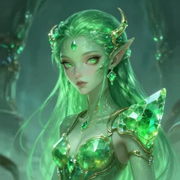green crystal alien girl, fantasy art, trending on artstation