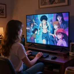 a woman playing video games on the tv in her bedroom life is strange environment | | fine detail!! anime!! realistic shaded lighting!! by ilya kuvshinov katsuhiro otomo ghost - in - the - shell, magali villeneuve, artgerm, jeremy lipkin and michael garmash and rob rey