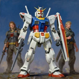 gundam, tim hildebrandt, wayne barlowe, bruce pennington, donato giancola, trending on artstation, cinematic composition, beautiful lighting, hyper detailed, 8 k, oil on canvas