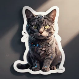 hydro sticker of a cyberpunk cat