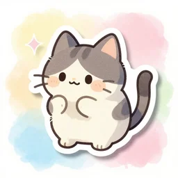 a cat speaking, puffy sticker, glitter sticker by studio ghibli, by lisa frank 8 k pastel colours, isometric, smeared watercolours,