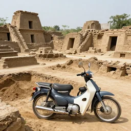 honda super cub excavated from the ruins of a super - ancient civilization
