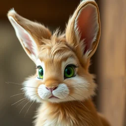 little anthropomorphic bunny, green eyes, light brown fur, light hair, wlop