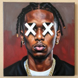 a hiphop painting of a rapper with xs for eyes