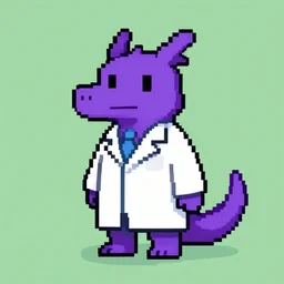 pixel art of an anthropomorphic purple dragon wearing a lab coat in the style of undertale