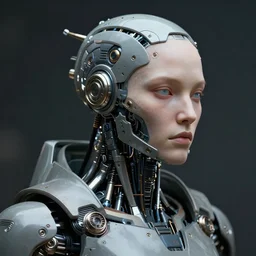 futurist half human half robot soldier, art by leyendecker, head and shoulders portrait, cyberpunk, cybernetic implants, very intricate, award winning, extreme details