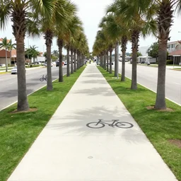 satellite photo of walkway, palm trees, bicycles straight lines, accessible for the disabled, by professional photographer, 8 k resolution, photo, high quality