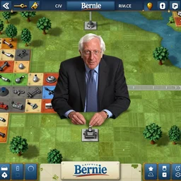 Gameplay screenshot of Bernie Sanders as a leader in Civilization, CIV