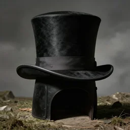 highscraper building in the form of black old fashioned cylinder hat, by rene magritte