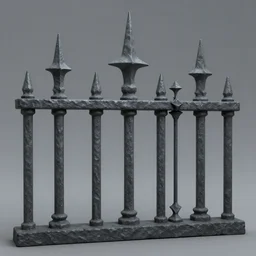 3 d sculpt of a spikey cemetary ironwork fence on a grey background, league of legends