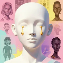 handsome face, made of porcellaine, golden tears, dramatic lighting, maximalist pastel color palette, splatter paint, pixar and disney concept, graphic novel by fiona staples and dustin nguyen, peter elson alan bean wangechi mutu, clean cel shaded vector art, on artstation