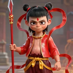 a masterpiece portrait of nezha, legendary, handsome kid wear red chinese armor, holding spear, fantasy character portrait, hyper detailed, digital painting, 8 k realistic, trending on artstation, sharp focus, illustration, dof, by ne zha ( 2 0 1 9 ), fenghua zhong, artgerm, new gods : nezha reborn ( 2 0 2 1 ), noriyoshi ohrai, i am nezha ( 2 0 1 6 ),, top lighting,