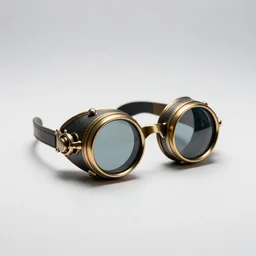 elegant steampunk goggles, studio product photography, isolated on a pure white background, centered, entire object in frame, sharp focus, soft studio lighting