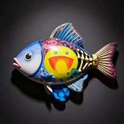 toy skeleton fish, art award winning art by takashi murakami, andy warhol colors, dramatic lighting, octane rendering, color screen printing