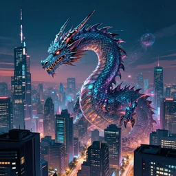 cyberpunk city with dragon