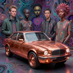 vaporwave 1 9 8 0's car, by fiona staples and dustin nguyen, peter elson, alan bean, wangechi mutu, metallic colors, fractals, deepdream, oxidized copper, led light, highly detailed and intricate, psychedelic, sharp focus,