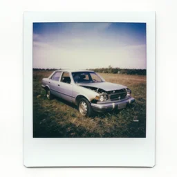 gipsy car broken down in the countryside, polaroid, noframe