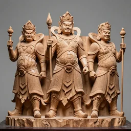 wood carving of the guardians of the galaxy, highly detailed, life-sized